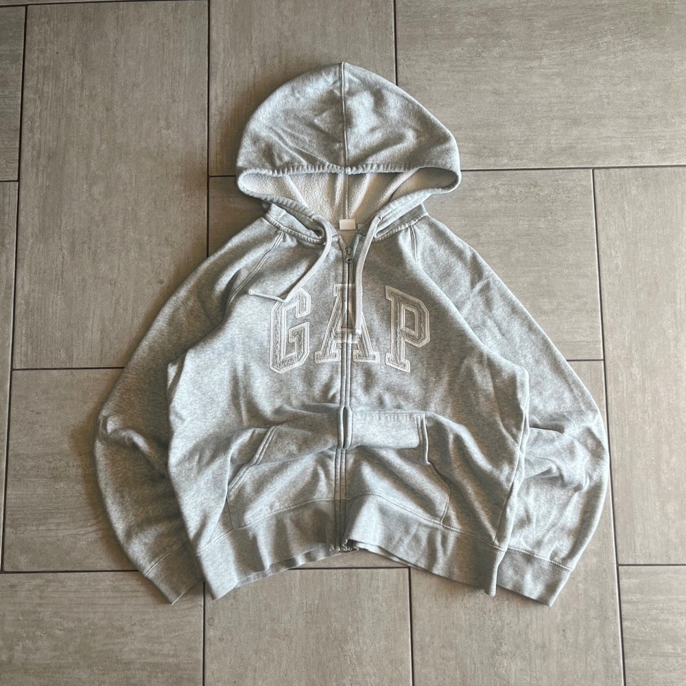 Gap Heather Gray Full Zip Logo Hoodie Sweatshirt Large HO0106